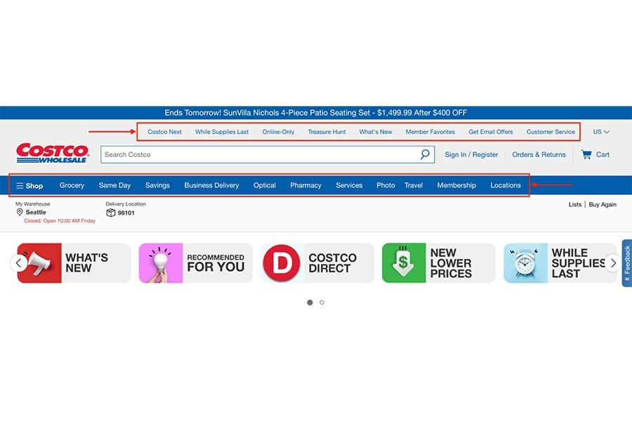 Web design menu